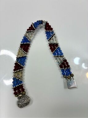 Patriotic Multi-Color Austrian Crystal Bracelet w/Filigree Accent Clasp